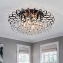CVKASH Crystal Floral Chandelier 4-Light Antique Modern Black Flush Mount Raindrop Crystal Ceiling Lighting Fixture Chandelier for Living Room Bedroom Dining Room Entryway D17.71 H8.26 (17.9 Inch)