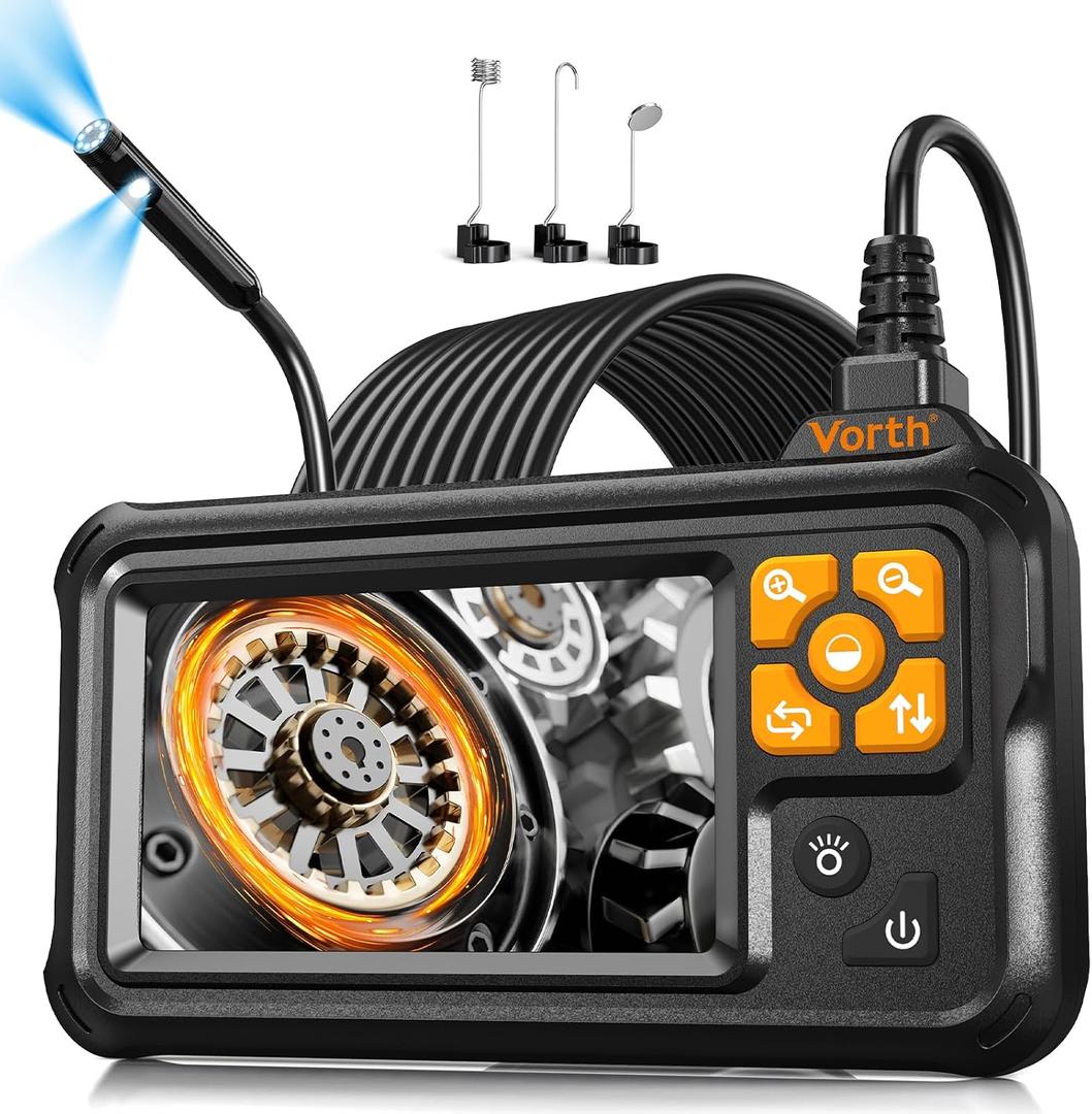 Endoscope Camera with Light, 4.3" IPS Screen 1080P Tools Borescope with 8 LED LightsSemi-Rigid Cable Snake Camera, IP67 Waterproof Sewer Inspection Men Tool - 16.5FT-Dual Lens