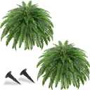 2 Pcs 50" Artificial Ferns for Outdoors with 96 Fronds & Ground Spike