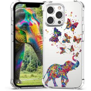 for iPhone 16 Pro Max Case Butterfly Elephant Cute, Soft Mobile Cover Girly Girls Butterfly Design Shockproof Protective Kids Back Clear Phone Case for iPhone 16 Pro Max Women