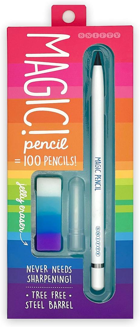 SNIFTY Magic Pencil - Compressed graphite tip equals 100 pencils - white barrel + matching chunky eraser