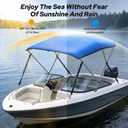 KAKIT Bimini Top for Boats, Metal Base (3 Bow 6'L x 46" H x 73"-78" W,Blue) Heavy Duty, Anti-UV, Waterproof, Support Poles, 4 Straps, Zippered Storage Boot, Marine Grade Oxford