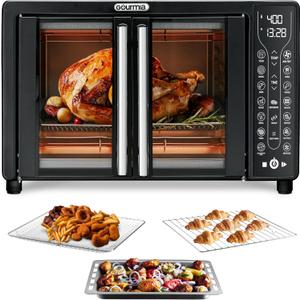 Gourmia Toaster Oven Air Fryer Combo 17 cooking presets 1700W french door digital air fryer oven 24L capacity accessories, convection rack, baking pan tray recipe book GTF7460,Large,Black (Black)