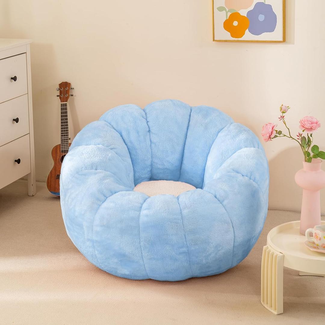 IEVENW Pumpkin Bean Bag Sofa Chair, Bean Bag Chair with Filler for Teens, Kids, Toddler, Comfy and Lazy Sofa for Dorm, Apartment, Living Room and Bedroom, Sky Blue (Medium)