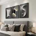 3 Piece Framed Black and White Abstract Wall Art for Living Room, Large Modern Minimalist Geometric Picture Prints Paintings, Bright Style Luxury Artwork for Bedroom Dining Room Wall Decor 20x30 Inch