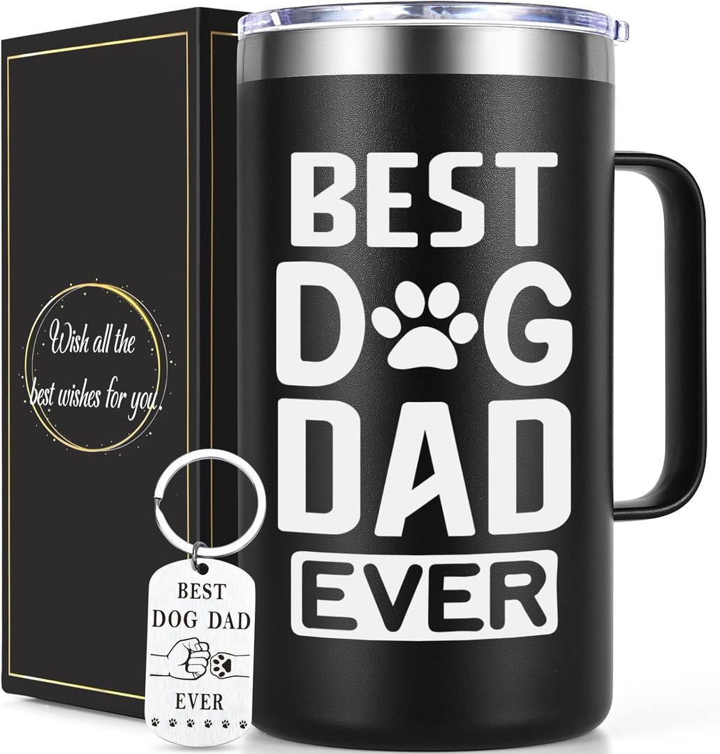 Lifecapido Dog Dad Gifts for Men, Best Dog Dad Ever 20oz Insulated Coffee Mug with Keychain, Fathers Day Birthday Christmas Gifts for Men Pet Owner, Black
