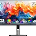 CUNPU 27 Inch 4K 70Hz Monitor, UHD (3840 * 2160) IPS Ultra-Slim Bezel Monitor for Photo Video Editing, E < 2, 100% DCI-P3, 1.07B+ Colors, PIP-PBP, Adaptive Sync, DP/HDMI, Black