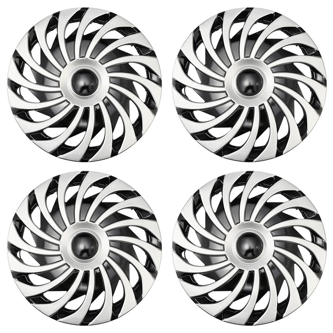 AuMoHall Spiral Silver with Black Hubcap Wheel Cover Replacement Kit 14" Hub Caps Wheel Rim Cover Car Exterior Accessories Pack of 4, 14 inches