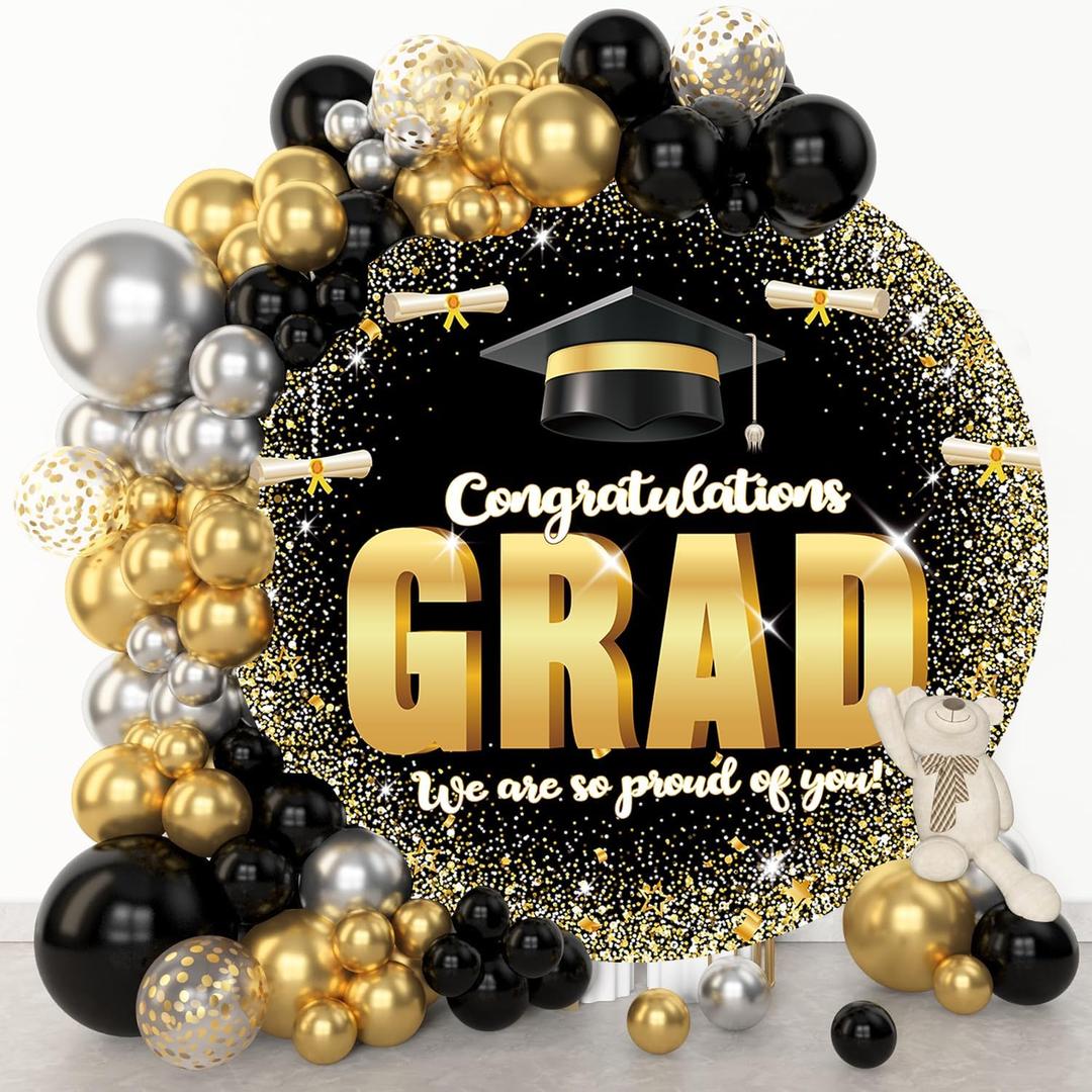 6.5FT Round Graduation Backdrop 2025, Wrinkle-Resistant Polyester Photo Backdrop for Graduation Party, Congrats Grad Sign, Balloon Wall & Arch Decor, Class of 2025 Background for Photoshoot 6.5FT Round Graduation Backdrop 2025, Wrinkle-Resistant Polyester Photo Backdrop for Graduation Party, Congrats Grad Sign, Balloon Wall & Arch Decor, Class of 2025 Background for Photoshoot