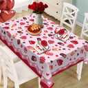 Valentines Day Dessert Rectangle Tablecloth 60 x 84 Inches, Sweet Cake Ice Cream Red Pink Love Heart Decorative Dining Table Cloth, Anniversary Wedding Dinner Tablecover Picnic Party Decoration