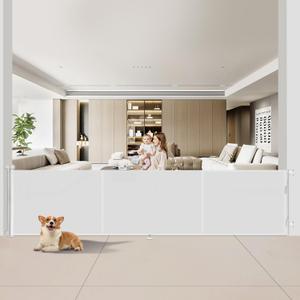 Upgrade 200 inch Retractable Baby Gates Extra Wide with Reinforced Strip Design to Prevent Crawling Through, 200" Retractable Dog Gate, 48" Tall, Retractable Gate for Indoor/Outdoor (White)