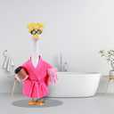 Lady Porch Goose Outfits,Bathrobe Porch Goose Statue Costume with Curlers Reading Glasses Coffee Cup Towel,Cute Goose Clothes for 23-Inch Cement or Plastic Statue,Lawn Yard Garden Patio Decor(Pink)