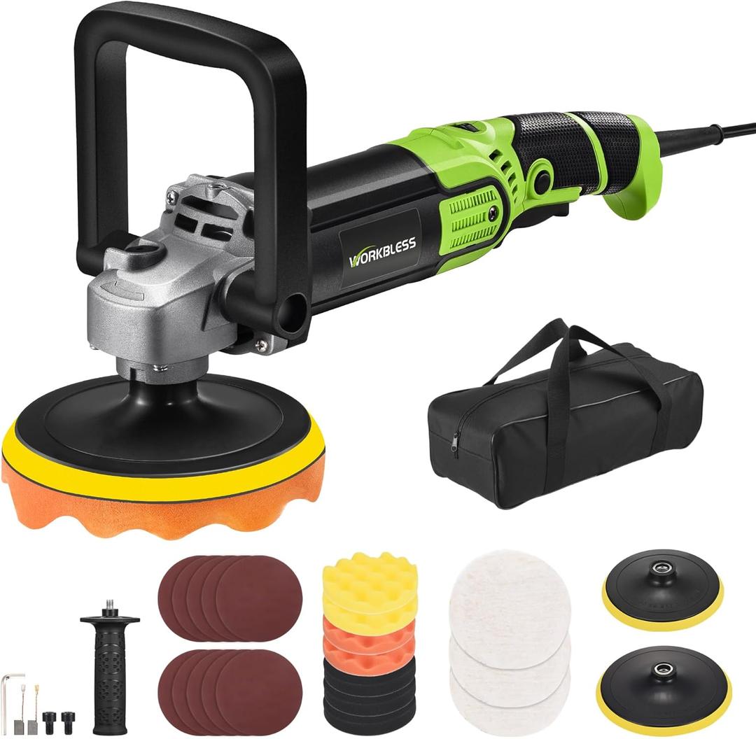 Buffer Polisher, 1600W 6"/7" Rotary Car Polisher with 7-Speed(1600-3500 RPM), Car Buffers and Polishers Kit for Cars, Boats, Floors, Furniture