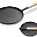 bodkar 8-inch Frying Pan Skillet Flat Crepe Pan, Lightweight Grill Pan with Wooden Handle for Camping Indoor Outdoor Cooking