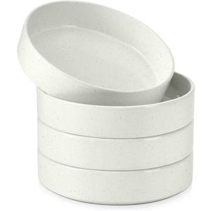 E-far Pasta Bowls Set of 4, 35oz Ceramic Large Salad Bowl Plates for Serving Soup Dinner, Shallow Stoneware Pasta Plate, Microwave & Dishwasher Safe, Speckled White