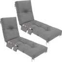 2 Pcs Outdoor Chaise Lounge Cushions with 3 Side Pocket 76x22x6 Inch Waterproof Long Deck Reclining Chair Cushions Fade Resistant Replacement Cushion for Furniture Lawn Pool (Light Gray,Solid Color)