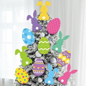 Capoda 12 Pcs Easter Tree Decorations Egg Bunny Picks Decorations Ornaments Large Rabbit Egg Easter Tree Ornaments Topper Picks Signs for Home Office Spring Vase Party Decors