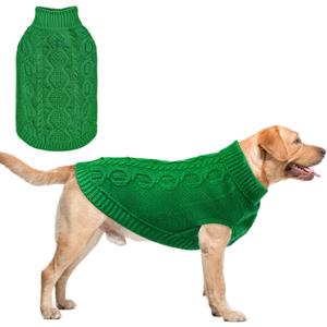 SCENEREAL Knitted Dog Sweater for Large Medium Small Dogs, Cat Dog Winter Coat Warm Sweatershirts Outfits, Classic Pet Clothes with Leash Hole, Soft Pet Knitwear Apparel for Girls Boys, Green XL (X-Large(Back Length 24in))
