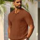 Cotrasen Mens Short Sleeve Knit Polo Shirts Regular Fit Collared T-Shirts Casual Lightweight Golf Polo (Brown, XXL)