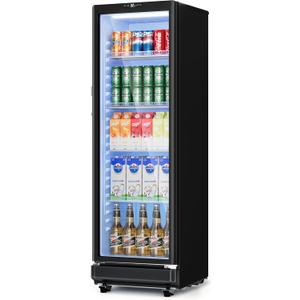 8.5 Cu.Ft Commercial Refrigerators, Display Fridge with Double-Tempered Glass Door, Outdoor Beverage Refrigerator with Locking, Key & LED, Beverage Cooler for Bar, Office, Restaurant