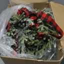 Yunlly 4 Pcs 13.8 Inch Christmas Window Wreaths with Buffalo Plaid Ribbon Artificial Frosted Cypress Wreaths with Pine Cones for Xmas Indoor Outdoor Front Door Kitchen Cabinet Decor