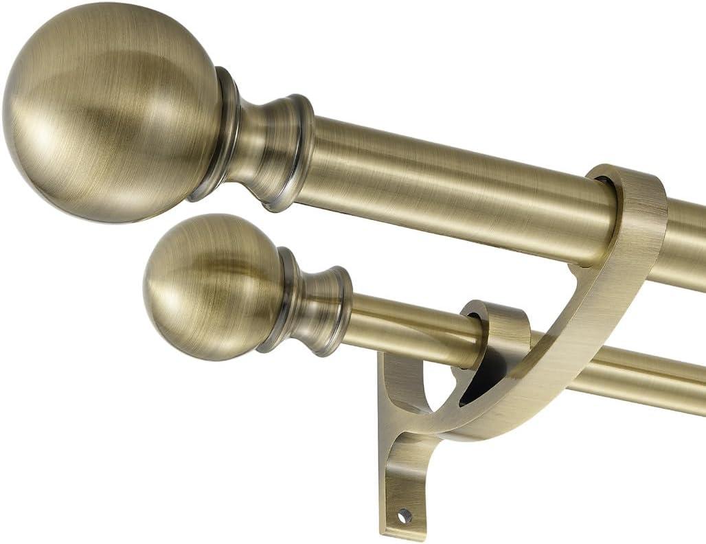 Antique Bronze Double Curtain Rods, 72-144 Inches, Telescoping with Round Finials