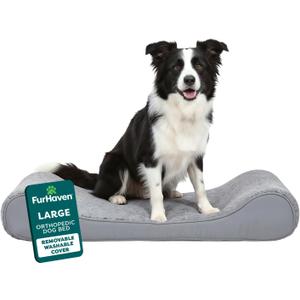 FurHaven Orthopedic Dog Bed for Large Dogs, Luxe Lounger Contour Mattress with Solid Orthopedic Foam Slab for Joint Support, Removable Washable Cover, Large, Plush Suede, Gray