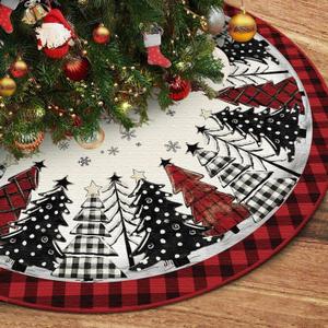 Christmas Tree Skirt 48 Inch, Red and Black Buffalo Plaid Xmas Tree Skirt, Winter Christmas Tree Mat for Home Party Holiday Indoor Outdoor Decorations