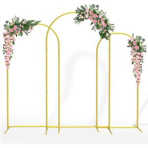 Semoprus Metal Arch Backdrop Stand, Gold Arch Backdrop Stand Set of 3 (7.2 ft, 6.6 ft, 6 ft), Wedding Arch Frame, Balloon Backdrop Stand for Ceremony Birthday Party Baby Shower Graduation Decoration
