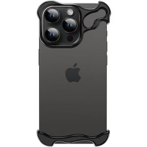 Phone Case Compatible with iPhone 15 Pro Max Compatible with Lens Camera Protection, Frameless Minimalist Design, Extremely Highlighting Personality (Aluminum black)