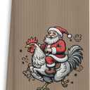 COWEB Christmas Santa Chicken Kitchen Towels, Chicken Lover Gifts, Funny Christmas Santa Riding Rooster Decorative Dish Tea Hand Towels for Kitchen Bathroom, 16x24 Inches