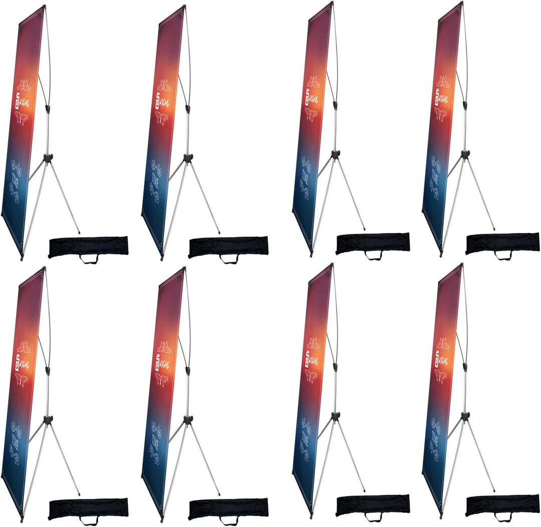 USCNC X Banner Stand Adjustable Fit Banner 23 x 63 to 32 x 78 Inch, Portable Travel Bag, Bigger, More Adaptable Advertising, Stores, Tradeshow, Restaurant, Event, Birthday & Party (8 PACk)