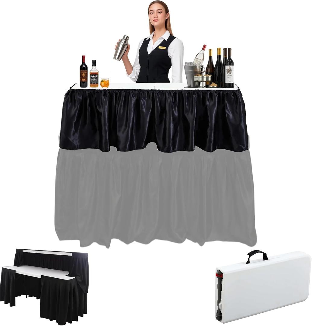 Vercraft Portable Bar Top Riser Tables Folding Bar Riser Mobile Table Foldable Portable Risers with Skirt for Events Wedding Banquet Home Party Picnics (Table Not Included)(Black Skirt,4 ft,White)