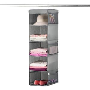 ZOBER Hanging Closet Organizer, 5-Shelf - Hanging Storage Organizer Shelves for Clothes, Towels, Toys - College Dorm Room, Nursery, & Home Closet (Grey)