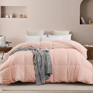Twin Comforter Duvet Insert Bubble Pink All Season Down Alternative Comforter, Ultra Soft Quilted Bedding Comforter with 8 Corner Tabs, Machine Washable