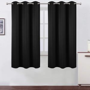 LEMOMO Black Blackout Curtains 34 x 63 Inch Length/Set of 2 Curtain Panels/Thermal Insulated Room Darkening Blackout Curtains for Bedroom