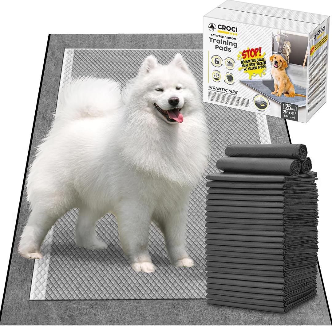 CROCI 28"x44" 4XL Activated Carbon Pee Pads for Dogs, Odor-Control Charcoal Dog Pads Absorbs Up to 12 Cups of Liquid, 6-Layer Thicker Leak-Proof & Quick Dry Dog Training Pads, Disposable (25 Counts)