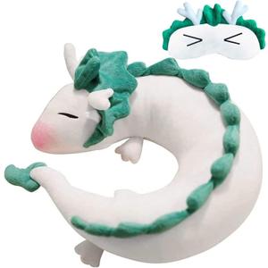 Dragon Neck Pillow Anime Cute Haku Dragon Pillow Anime Plush Doll Toy Kids Travel Pillows with Sleeping Eye Mask for Chrismas Birthday Gift