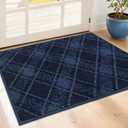 COSY HOMEER Plaid Door Mat 24" x 36",Dirt Trapper Entryway Rugs,Non-Slip Washable Farmhouse Doormat,Low Profile Welcome Mats for Paws Navy Blue