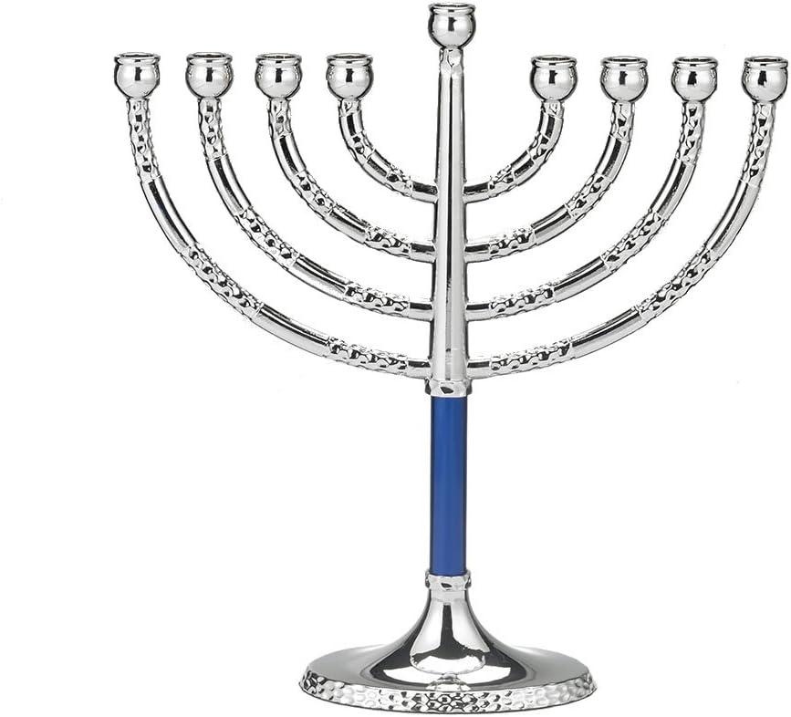 Rite Lite Classic Chanukah Menorah with Hammered Accents with Black & Silver - Hanukah Menorah (Blue & Silver)