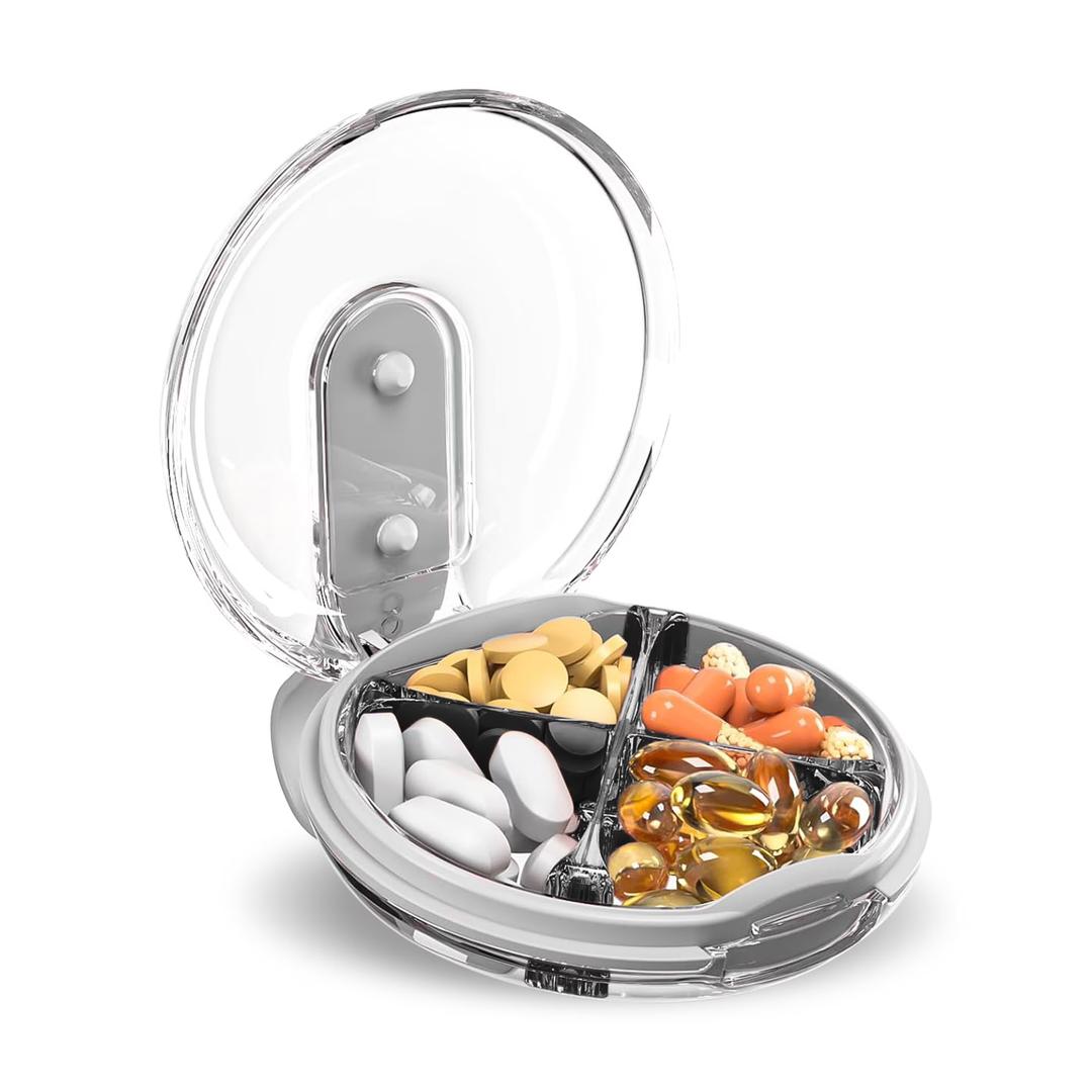 Sukuos Daily Use Portable Pill Organizer with 4 Compartments, Travel Pill Box & Vitamin Container