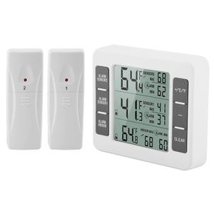Fridge Thermometer, Digital Refrigerator Freezer Thermometer Monitor with 2 Sensors with Audible Alarm, for Indoor and Outdoor Use, Easy to Read LCD Display