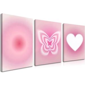 3 Piece Framed Pink Wall Art for Girls Room  Abstract Gradient Aperture Canvas Prints  Pink Aesthetic Inspirational Decor for Nursery Bedroom Living Room  12x16in