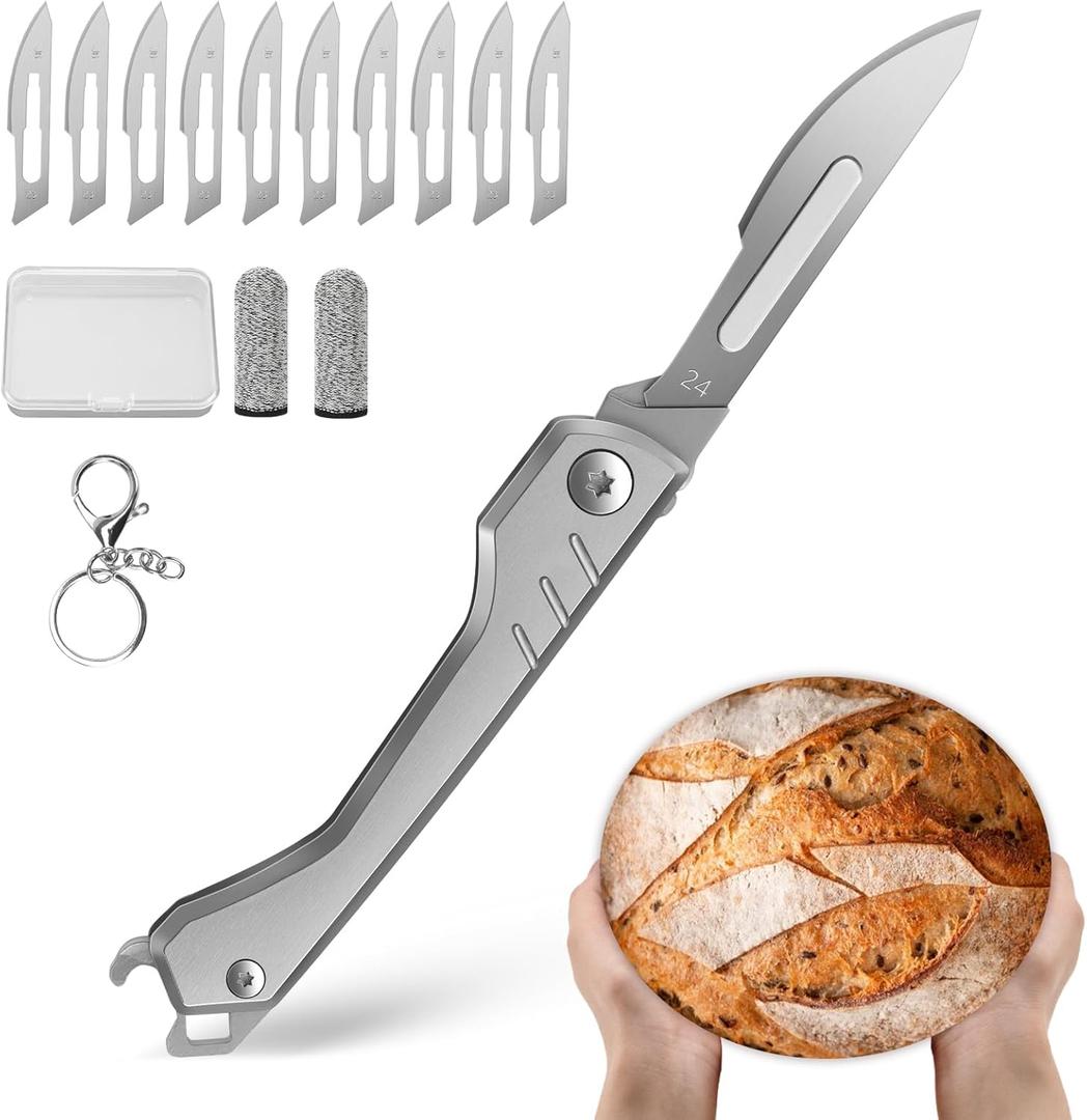 Bread Lame Dough Scoring Tool  Multi-Purpose Scoring Knife, Folding Bread Scorer Tool for Sourdough & Bread Baking with 10 Bread Razor Blades Gray