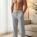 Mens Striped Sweatpants Baggy Wide Leg Casual Pants Loose fit with Elastic Waist and Pockets Light Gray (Gray, S)