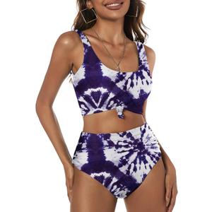 ZAFUL Women's High Waisted Tankini Swimsuit Scoop Neck Ruched Bikini Set Sporty 2 Piece Bathing Suit (Large)
