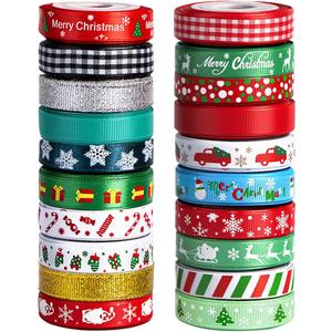 20 Rolls 100 Yards Christmas Ribbon for Gift Wrapping, 3/8 Inch Wide Grosgrain Ribbon, Thin Christmas Ribbon for Holiday Christmas Tree DIY Crafts