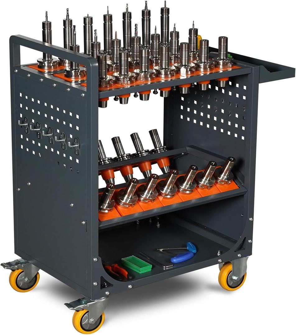 CAT50/CAT40 Grey CNC Tool Storage Cart Movable Wheeled CNC Tool Manager Machining Center Service Cart (CAT/BT30-50CAP)