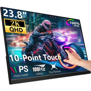 Prechen 23.8 Inch 2K 100Hz Large Portable Touchscreen Monitor 100% sRGB IPS Portable Touch Display QHD w/90 Adjustable Stand USB-C HDMI Laptop Monitor Desktop 2560X1440