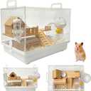 Clear Acrylic Hamster Cage Habitat, 2-Tier Small Animal Mouse Habitat with Wheel, Hideout & Accessories, Transparent Cage Hamster Starter Home for Dwarf Hamsters, Gerbils & Mice Enclosure